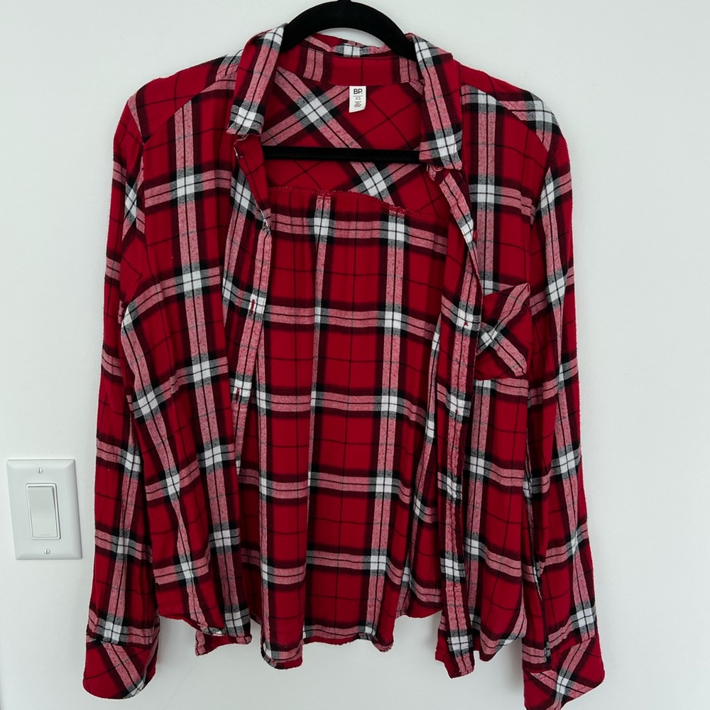 Red plaid button down shirt